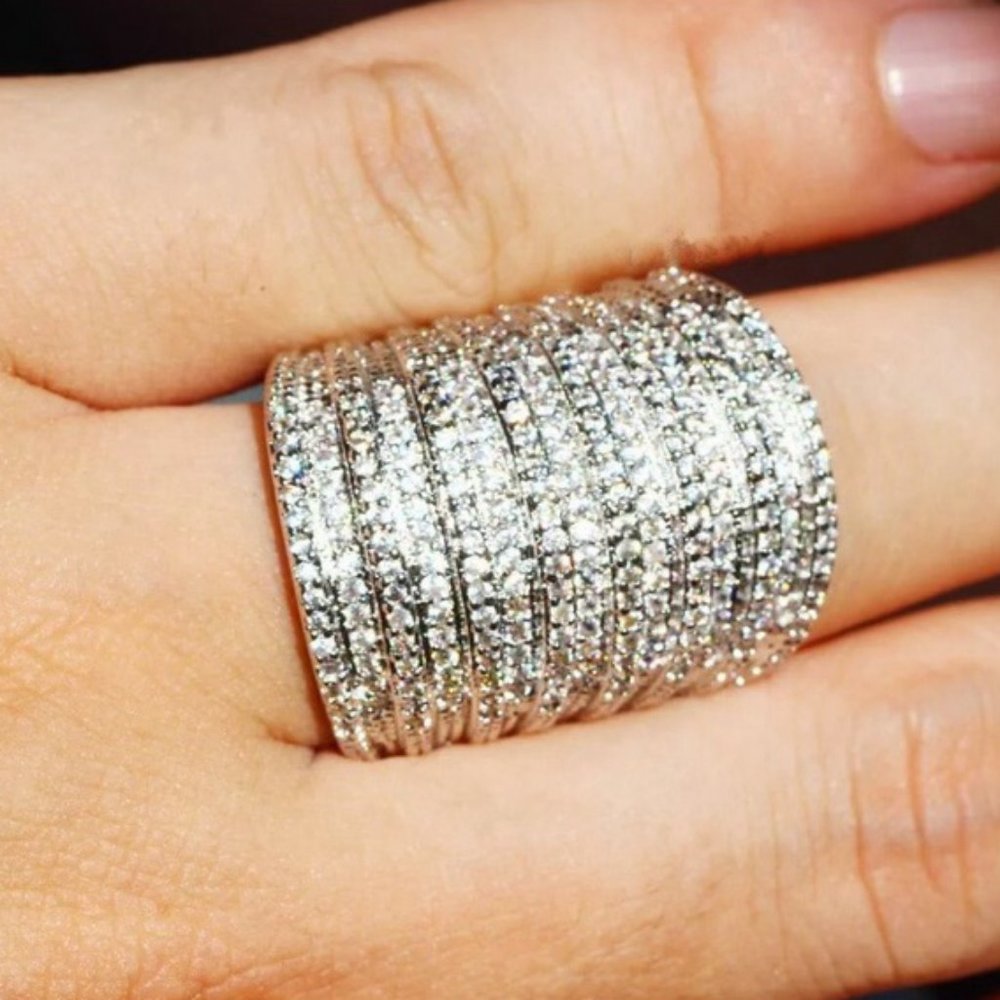 NEW 6.8 CT Silver Round Diamond Multi Layer Ring - Picture 4 of 4